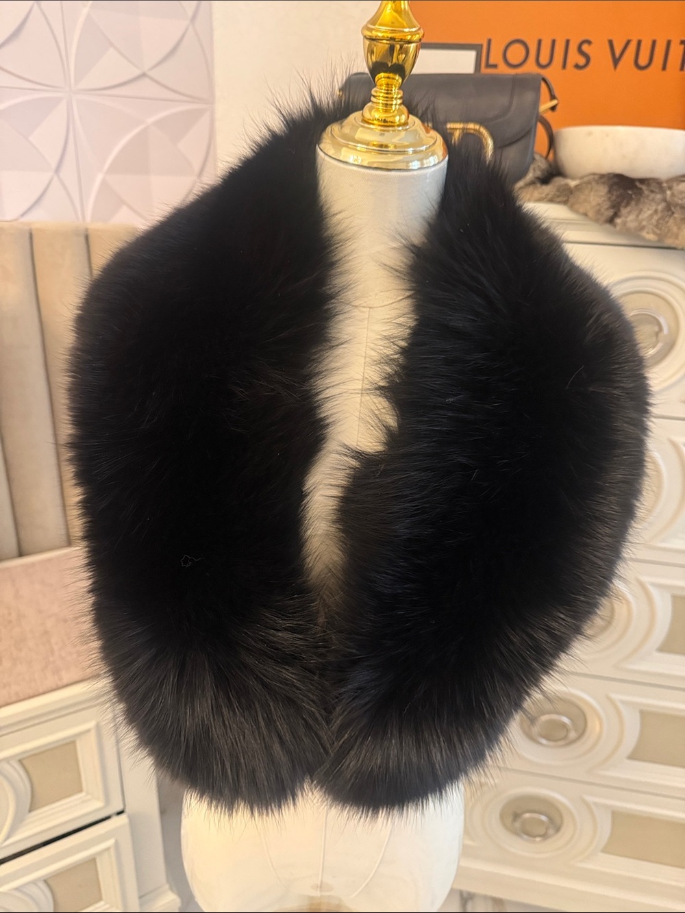 Real Fox fur jet black thick pelts clip on scarf